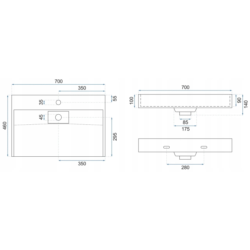 REA-U8802 - GOYA Countertop Basin 46 x 70 cm, Quartz Composite / Matte Black