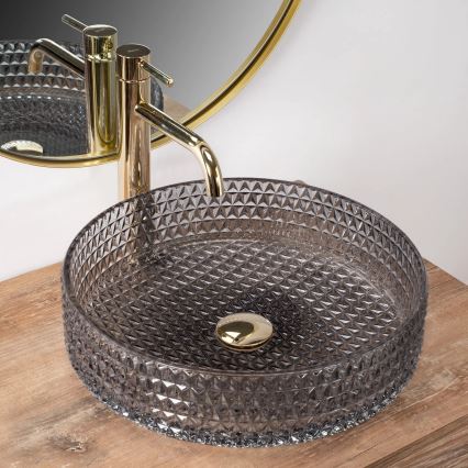 REA-U8880 - CRISTAL Countertop Basin Ø 39 cm glass/smoked gray