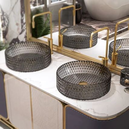 REA-U8880 - CRISTAL Countertop Basin Ø 39 cm glass/smoked gray