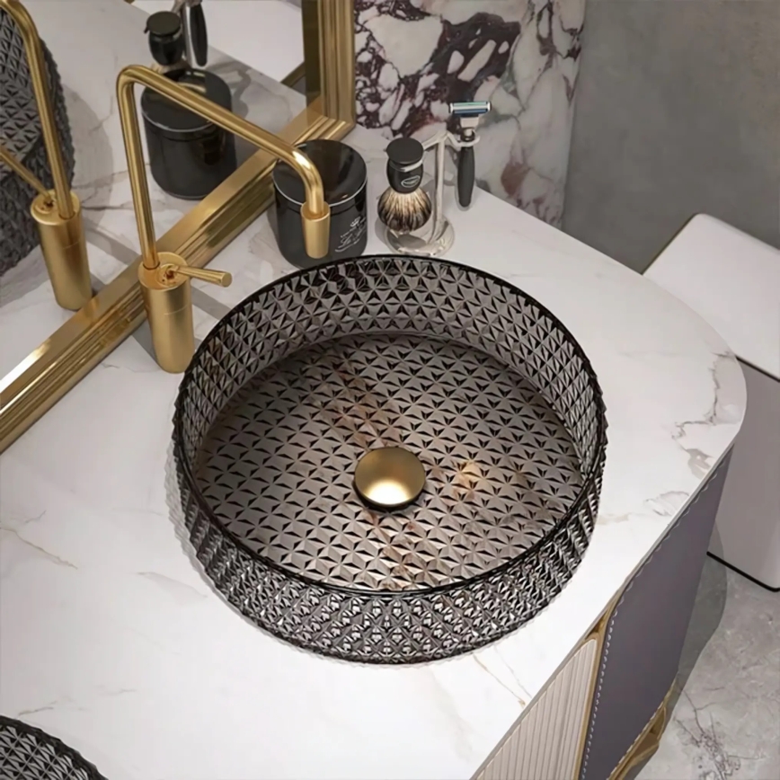 REA-U8880 - CRISTAL Countertop Basin Ø 39 cm glass/smoked gray