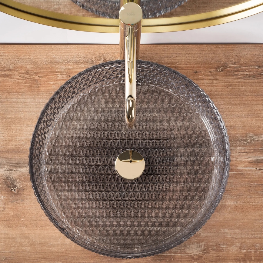 REA-U8880 - CRISTAL Countertop Basin Ø 39 cm glass/smoked gray
