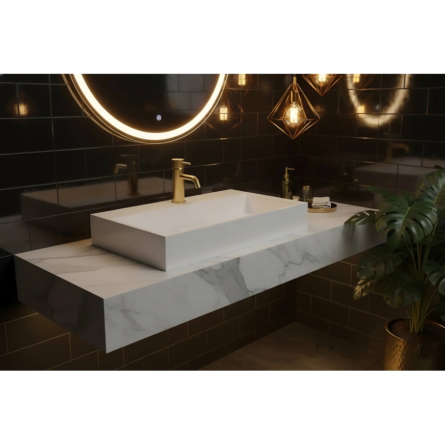 REA-U8902 - GOYA 46x70 cm countertop basin, stone composite / matte white