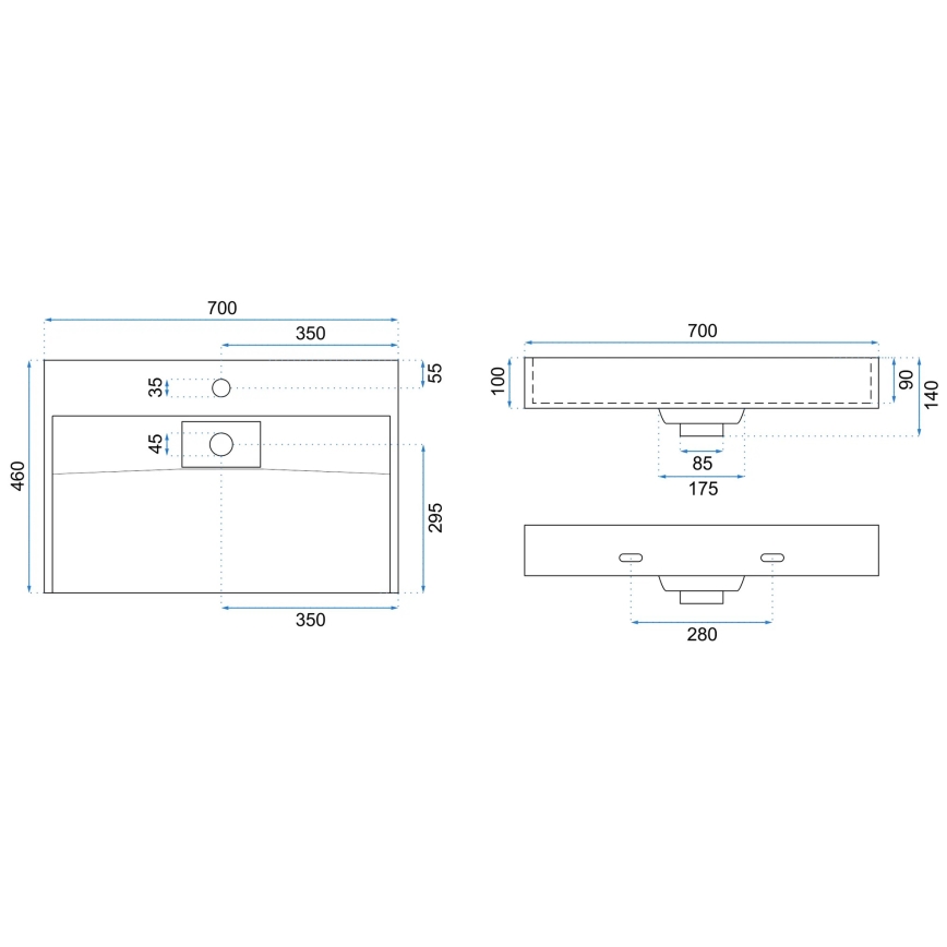 REA-U8902 - GOYA 46x70 cm countertop basin, stone composite / matte white
