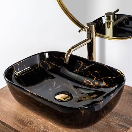REA-U8907 - BELINDA Countertop Basin 33.5 x 46.5 cm ceramic/black/marble-effect