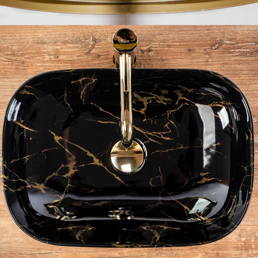 REA-U8907 - BELINDA Countertop Basin 33.5 x 46.5 cm ceramic/black/marble-effect