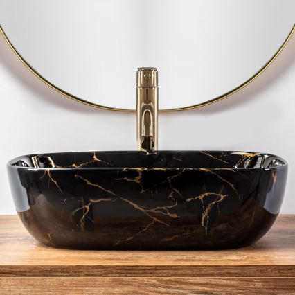 REA-U8907 - BELINDA Countertop Basin 33.5 x 46.5 cm ceramic/black/marble-effect