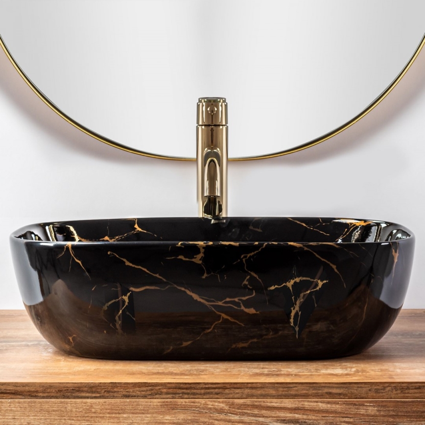 REA-U8907 - BELINDA Countertop Basin 33.5 x 46.5 cm ceramic/black/marble-effect