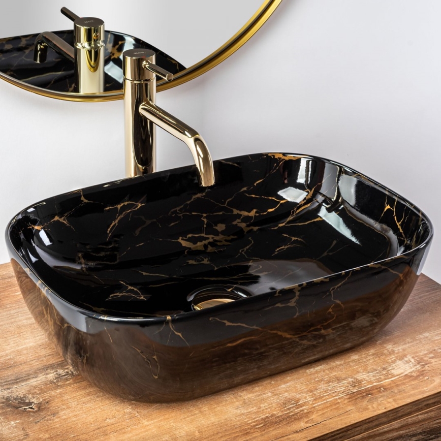 REA-U8907 - BELINDA Countertop Basin 33.5 x 46.5 cm ceramic/black/marble-effect