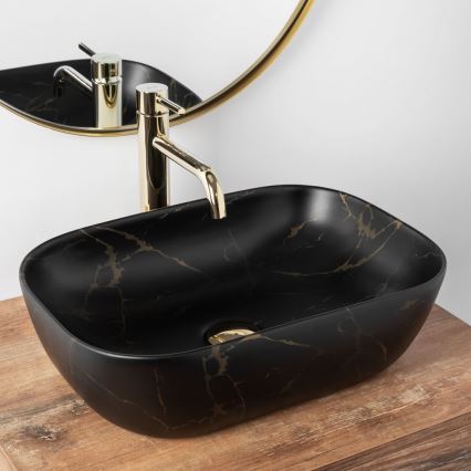REA-U8908 - BELINDA Countertop Basin 33,5x46,5 cm ceramic/black/marble effect