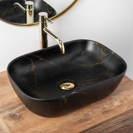 REA-U8908 - BELINDA Countertop Basin 33,5x46,5 cm ceramic/black/marble effect
