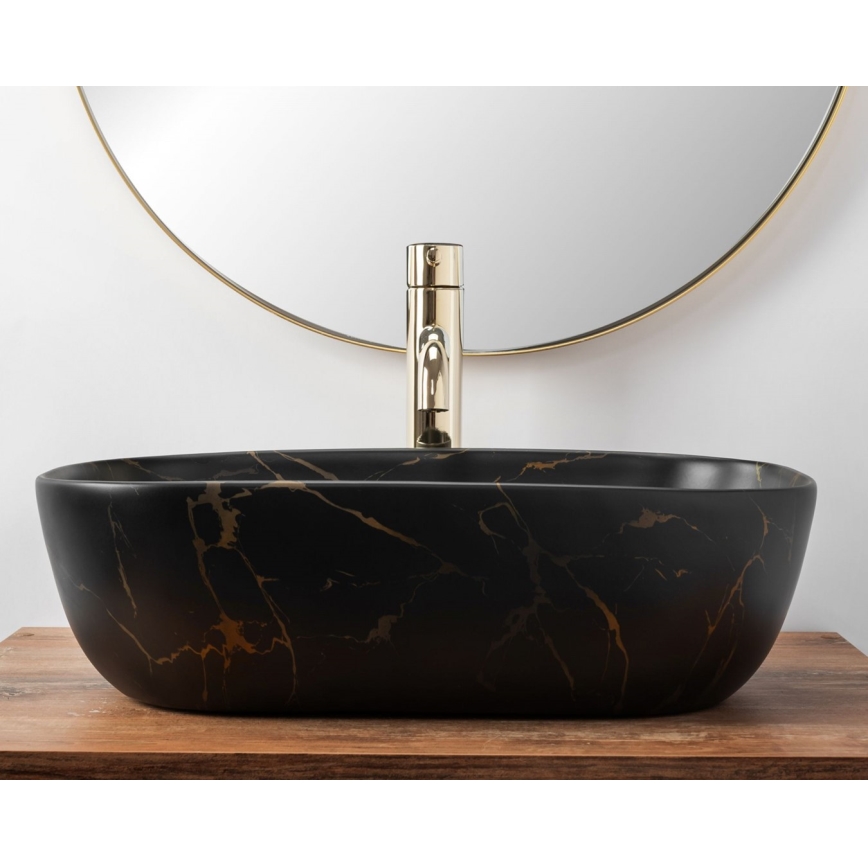 REA-U8908 - BELINDA Countertop Basin 33,5x46,5 cm ceramic/black/marble effect