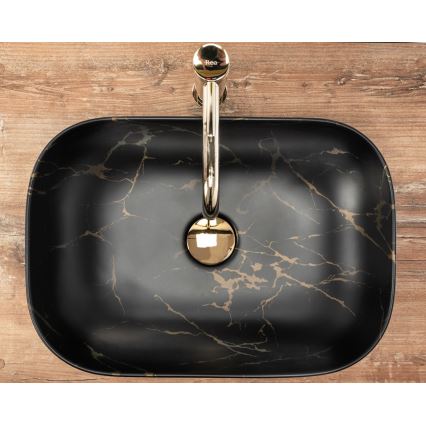 REA-U8908 - BELINDA Countertop Basin 33,5x46,5 cm ceramic/black/marble effect