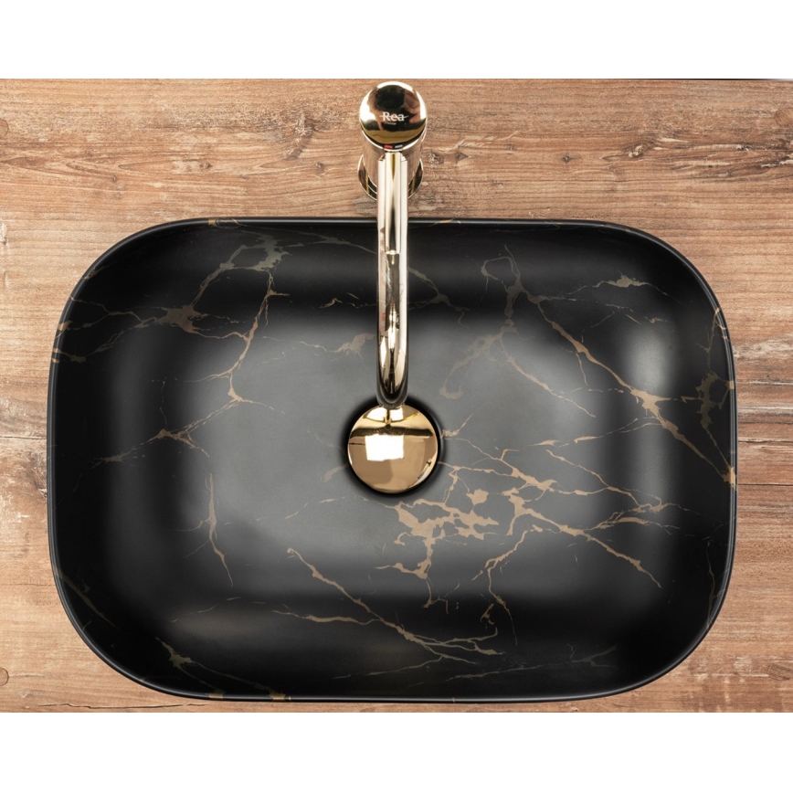 REA-U8908 - BELINDA Countertop Basin 33,5x46,5 cm ceramic/black/marble effect