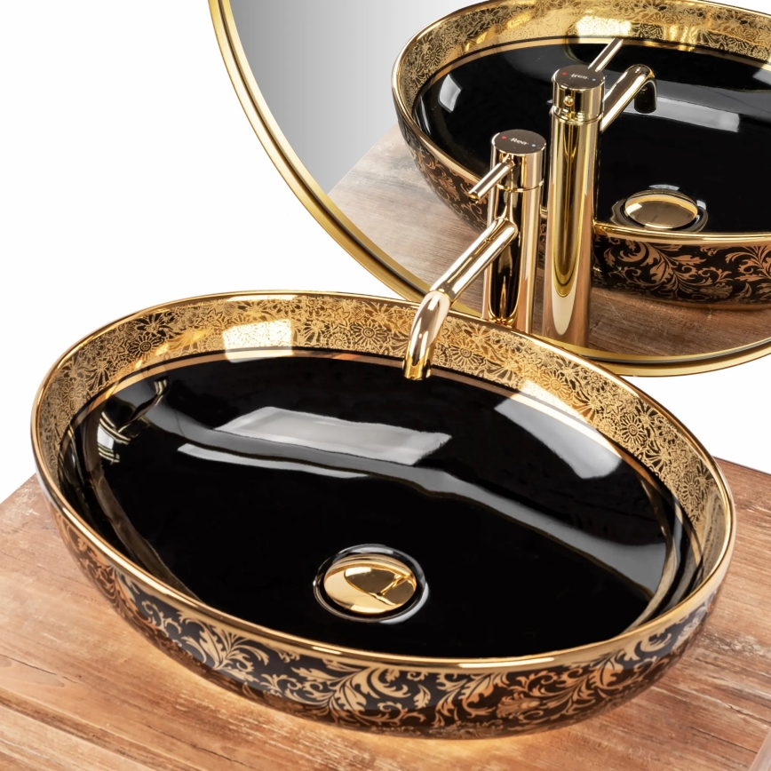 REA-U8978 - MARGOT Countertop Basin 40x52 cm, Ceramic/Black/Gold