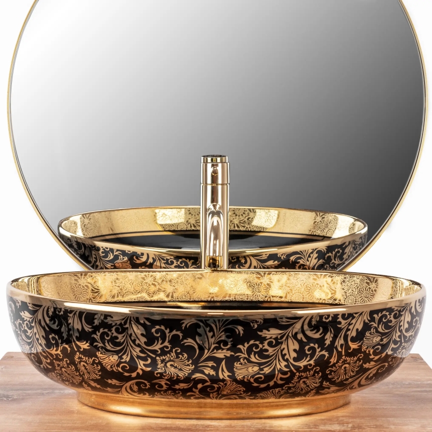 REA-U8978 - MARGOT Countertop Basin 40x52 cm, Ceramic/Black/Gold