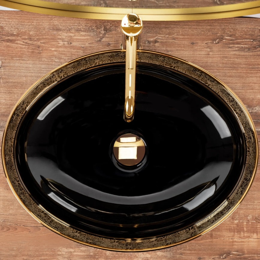 REA-U8978 - MARGOT Countertop Basin 40x52 cm, Ceramic/Black/Gold