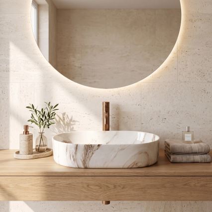 REA-U9239 - NADIA 38.5 x 61 cm Countertop Washbasin, Ceramic, Beige Stone Effect