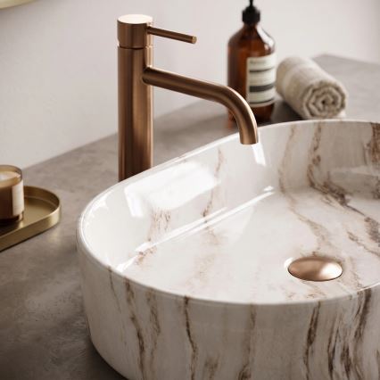 REA-U9239 - NADIA 38.5 x 61 cm Countertop Washbasin, Ceramic, Beige Stone Effect