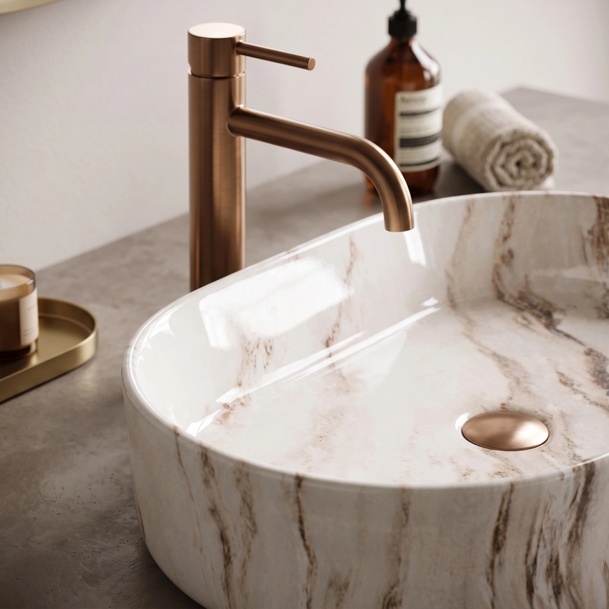 REA-U9239 - NADIA 38.5 x 61 cm Countertop Washbasin, Ceramic, Beige Stone Effect