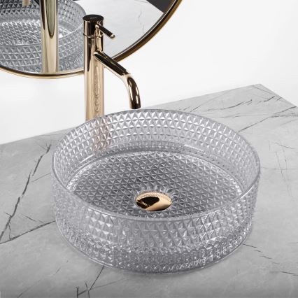 REA-U9615 - Countertop basin CRISTAL Ø 35.5 cm glass/gray