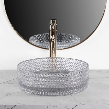 REA-U9615 - Countertop basin CRISTAL Ø 35.5 cm glass/gray