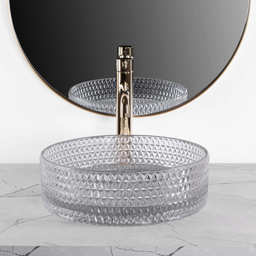 REA-U9615 - Countertop basin CRISTAL Ø 35.5 cm glass/gray
