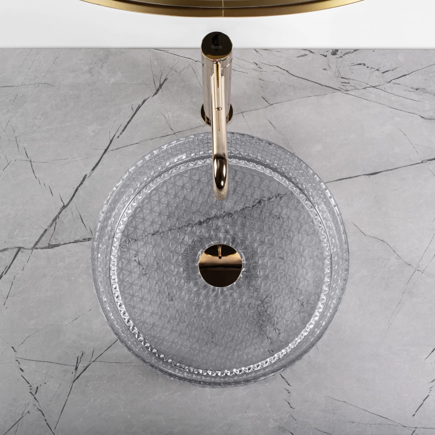 REA-U9615 - Countertop basin CRISTAL Ø 35.5 cm glass/gray