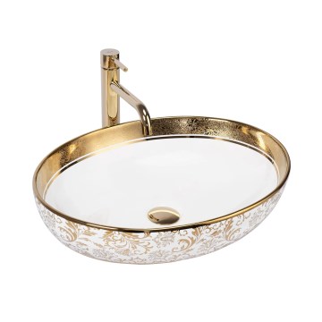 REA-U9650 - MARGOT 40x52 cm Countertop Washbasin, Ceramic/White/Gold