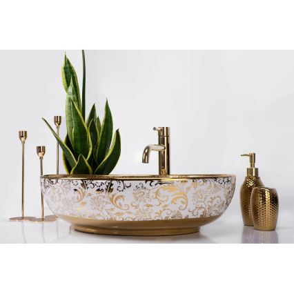 REA-U9650 - MARGOT 40x52 cm Countertop Washbasin, Ceramic/White/Gold