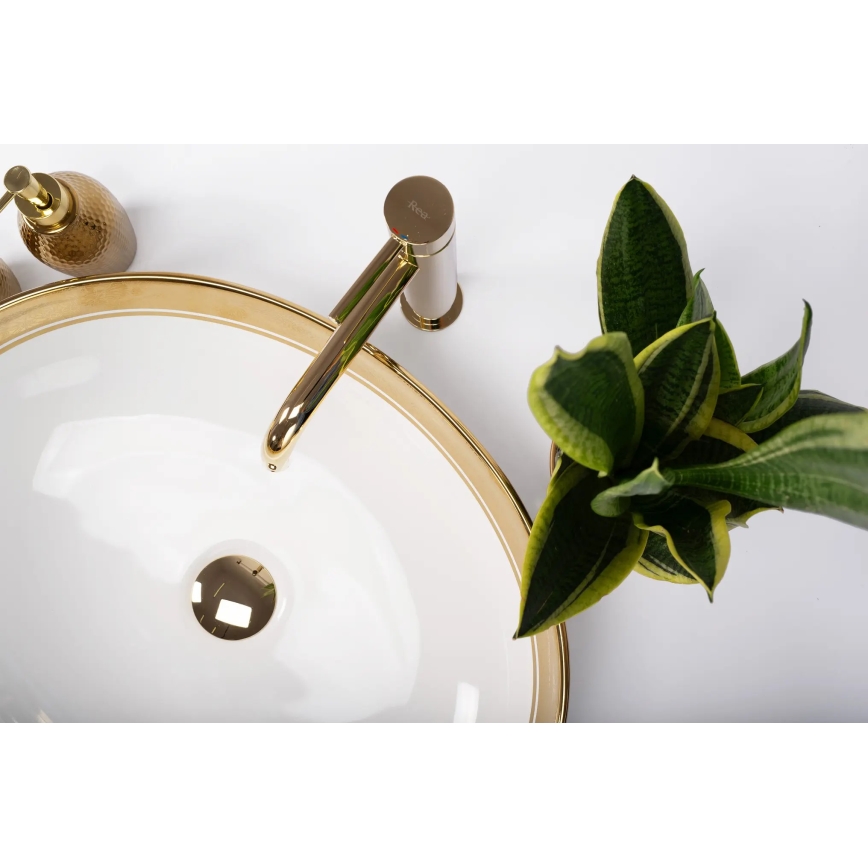 REA-U9650 - MARGOT 40x52 cm Countertop Washbasin, Ceramic/White/Gold