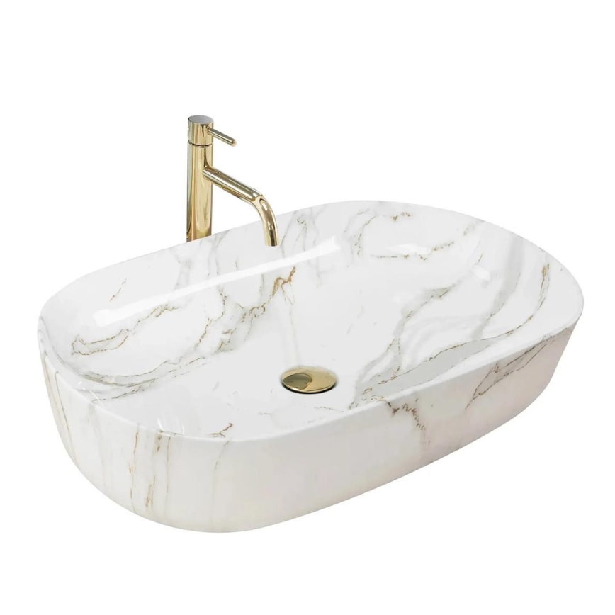 REA-U9656 - CLEO Countertop Basin 41 x 60.5 cm, ceramic with marble decor