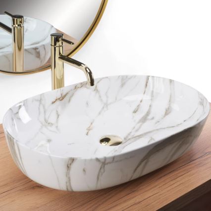 REA-U9656 - CLEO Countertop Basin 41 x 60.5 cm, ceramic with marble decor