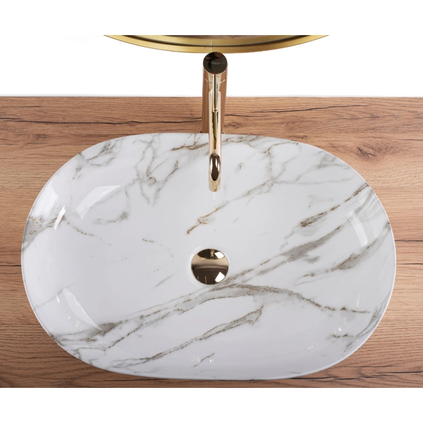REA-U9656 - CLEO Countertop Basin 41 x 60.5 cm, ceramic with marble decor