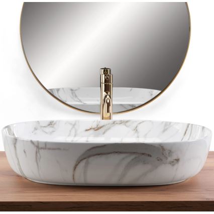 REA-U9656 - CLEO Countertop Basin 41 x 60.5 cm, ceramic with marble decor