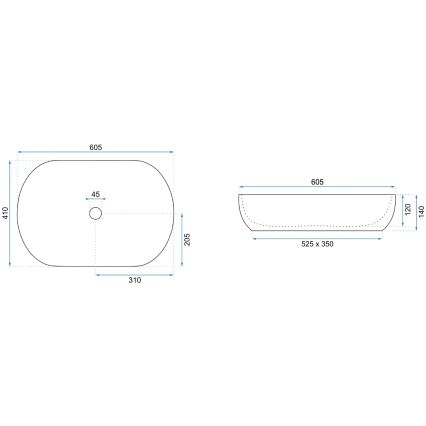 REA-U9656 - CLEO Countertop Basin 41 x 60.5 cm, ceramic with marble decor