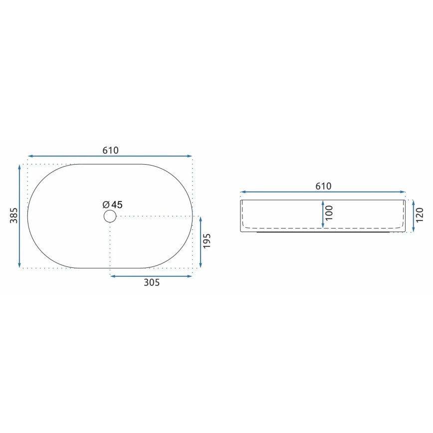 REA-U9657 - NADIA 38,5x61 cm countertop basin ceramic/matte white