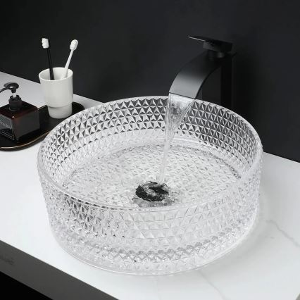 REA-U9670 - CRISTAL countertop basin Ø 35.5 cm, clear glass