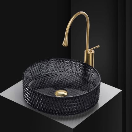 REA-U9671 - Countertop Washbasin CRISTAL Ø 35.5 cm glass/smoky grey