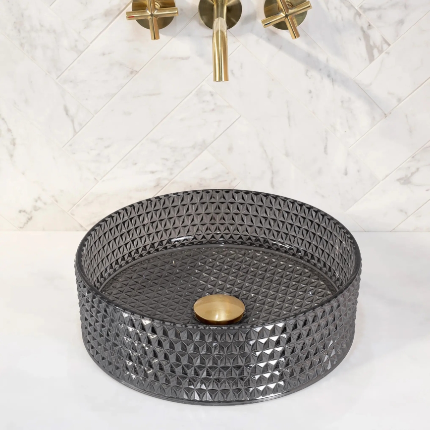 REA-U9671 - Countertop Washbasin CRISTAL Ø 35.5 cm glass/smoky grey