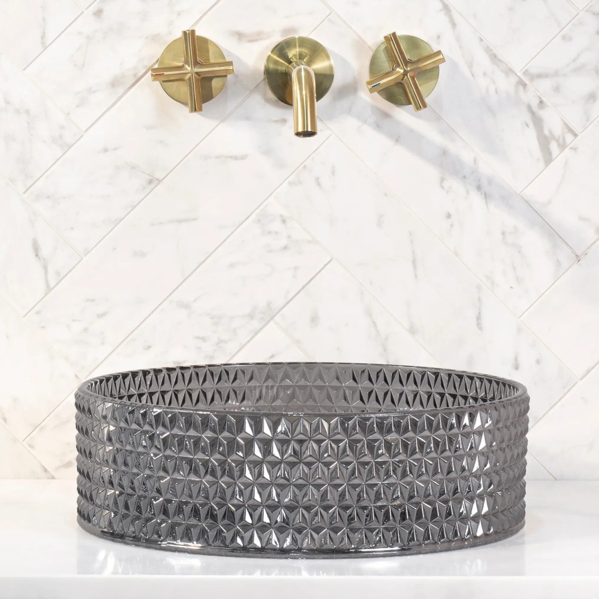 REA-U9671 - Countertop Washbasin CRISTAL Ø 35.5 cm glass/smoky grey