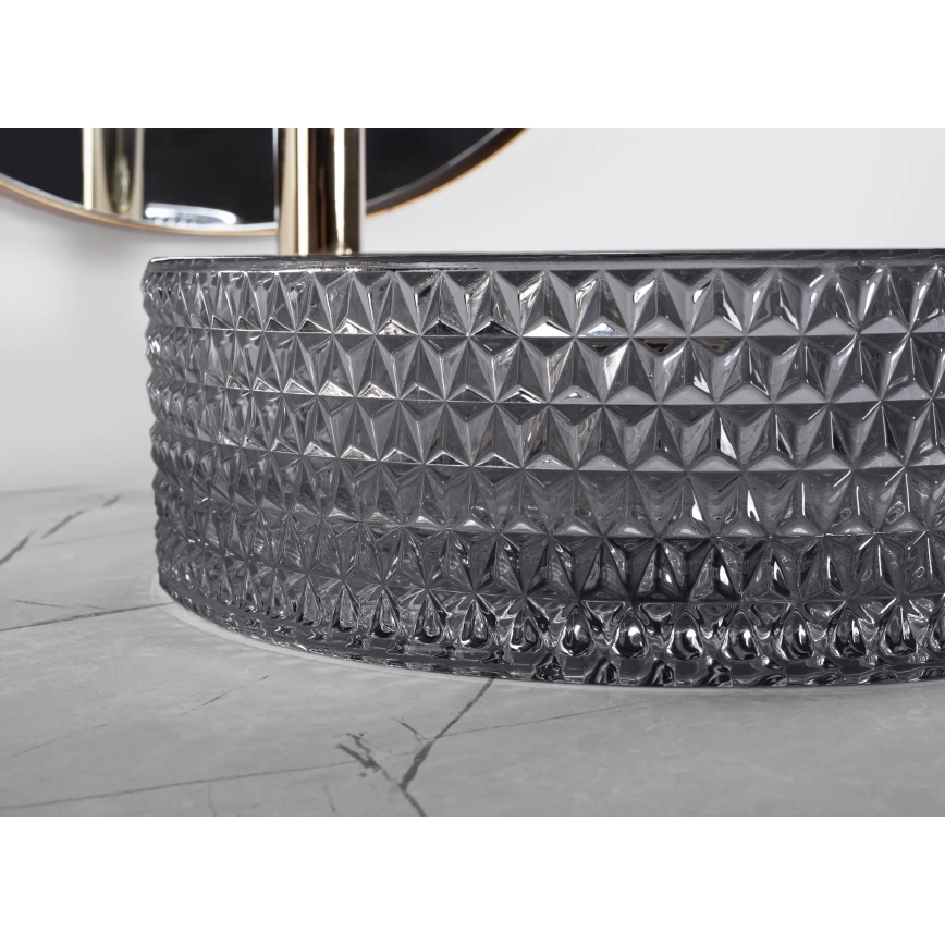 REA-U9671 - Countertop Washbasin CRISTAL Ø 35.5 cm glass/smoky grey
