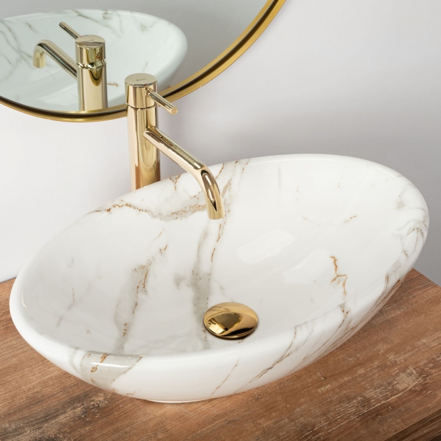 REA-U9685 - PAMELA Countertop Basin 33x53 cm Ceramic/Marble Effect