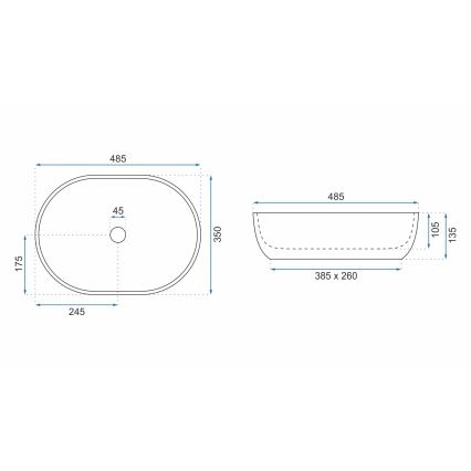 REA-U9888 - LARA countertop basin 35 x 48.5 cm, ceramic/stone-effect