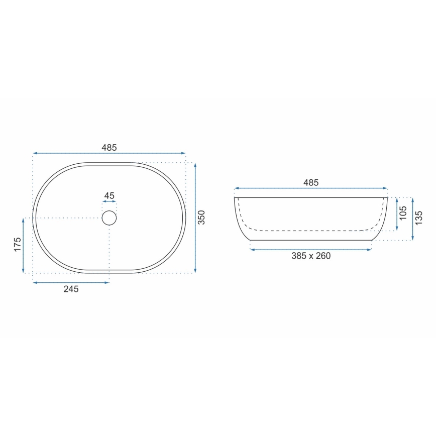 REA-U9888 - LARA countertop basin 35 x 48.5 cm, ceramic/stone-effect