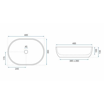 REA-U9889 - Countertop basin LARA 35x48,5 cm ceramic/gray/stone-effect