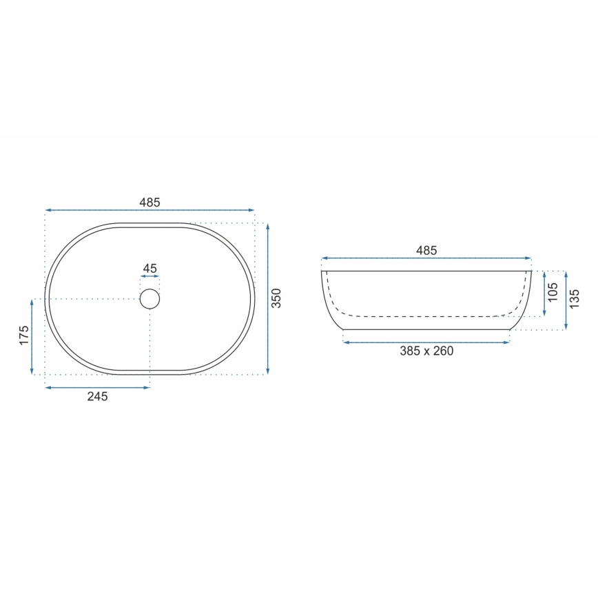 REA-U9889 - Countertop basin LARA 35x48,5 cm ceramic/gray/stone-effect