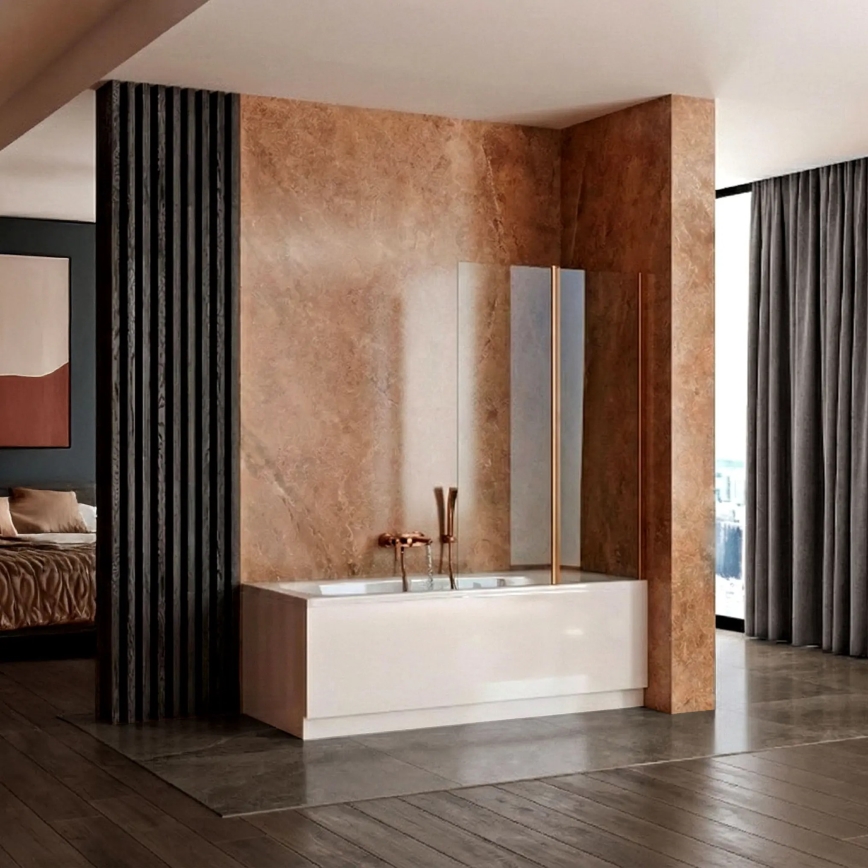 REA-W5696 - AGAT Folding Bathtub Screen 140 x 80 cm, Brushed Copper / Clear