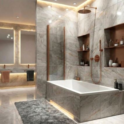 REA-W5696 - AGAT Folding Bathtub Screen 140 x 80 cm, Brushed Copper / Clear