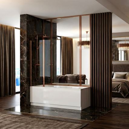 REA-W5696 - AGAT Folding Bathtub Screen 140 x 80 cm, Brushed Copper / Clear
