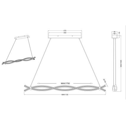 Reality - LED Chandelier on a string WAVE LED/16W/230V + LED/9W